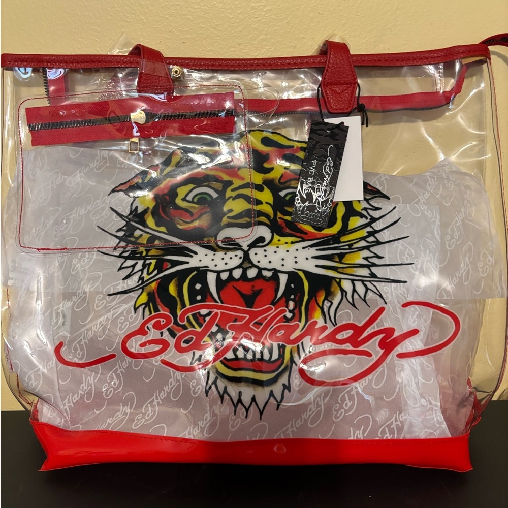 Ed Hardy Transparent Tote with Red Accents
